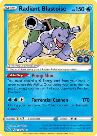 Radiant Blastoise 018 - Holofoil Pokemon GO - Radiant Rare
