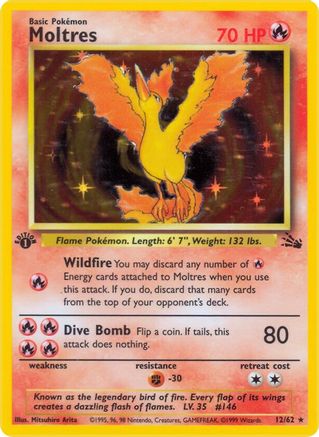 Moltres (12) (12) 012/62 - 1st Edition Holofoil Fossil - Holo Rare