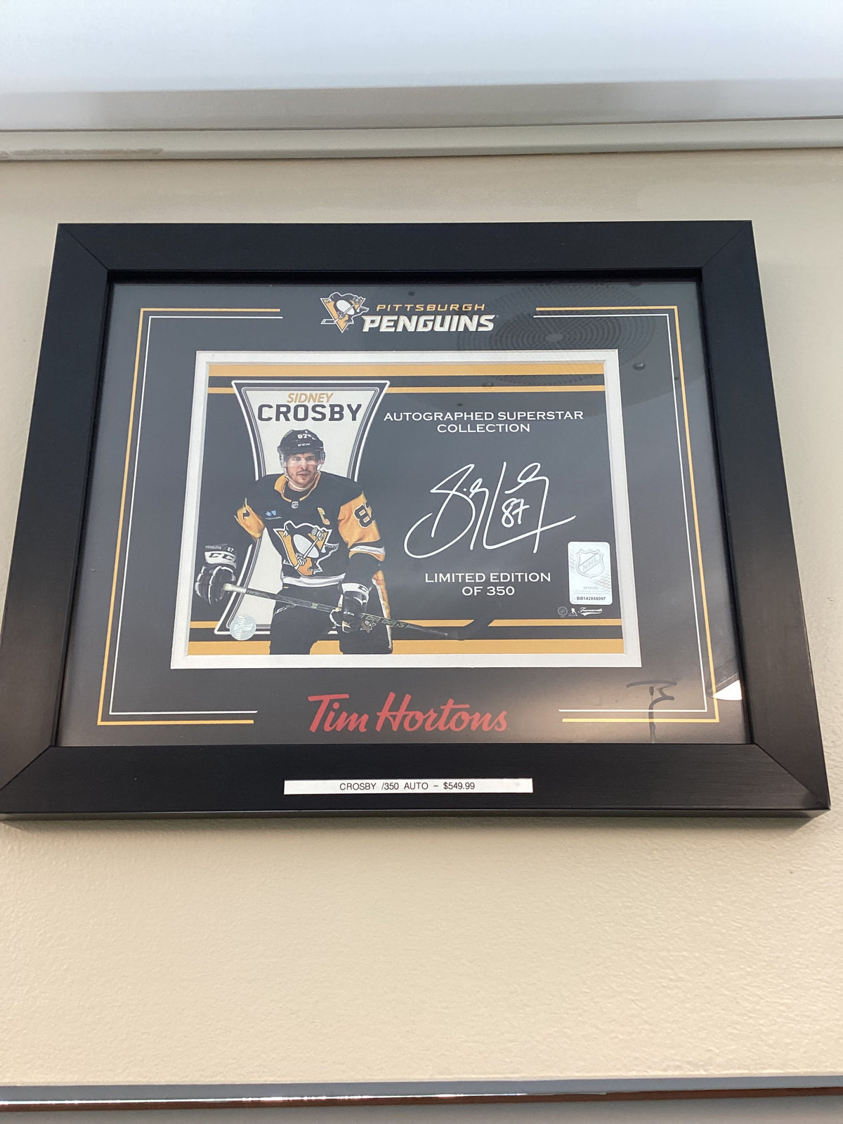 Crosby Tim Hortons Auto Print /350 with COA