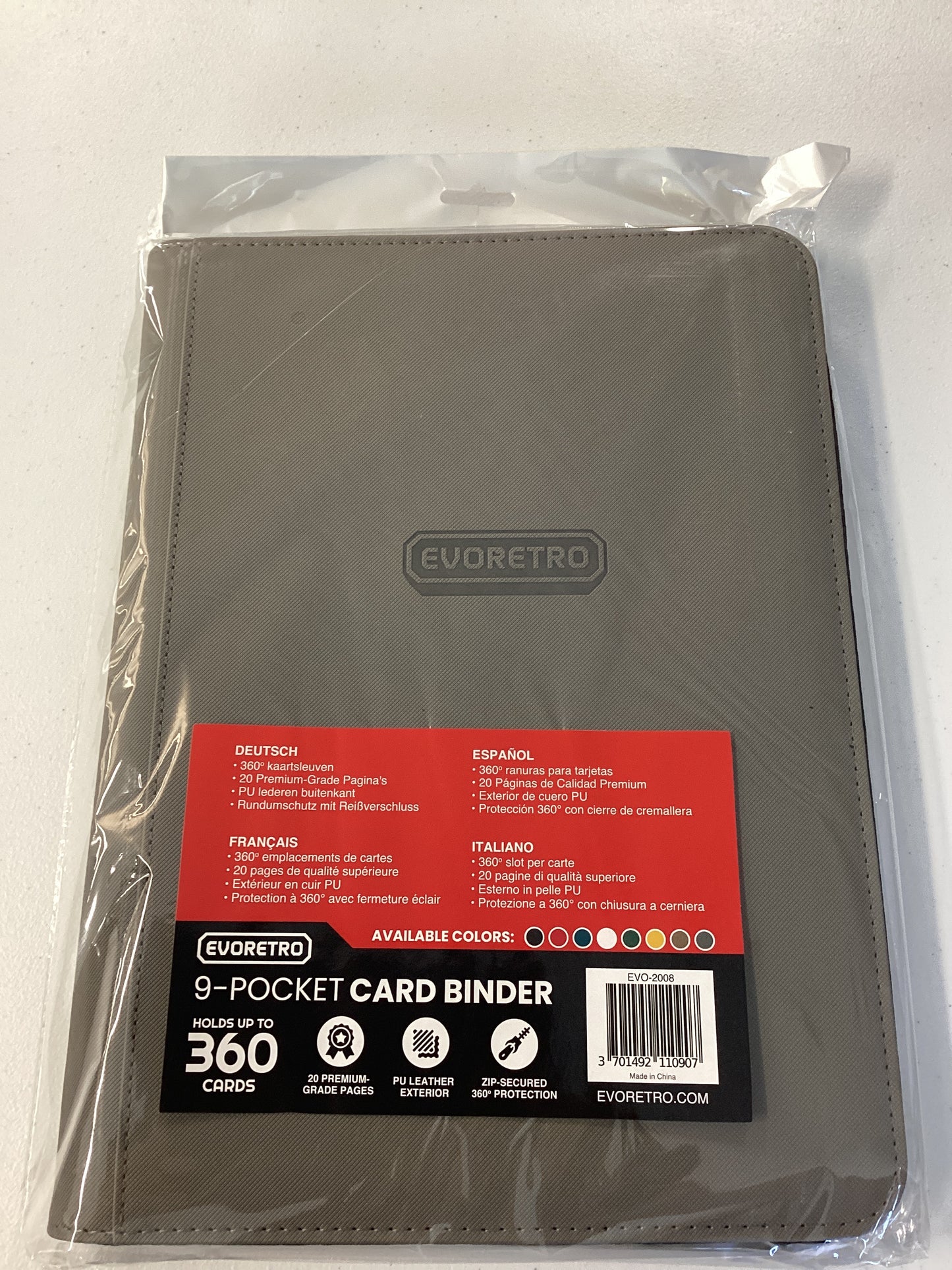 Evoretro 9 pocket binder holds 360 cards - grey
