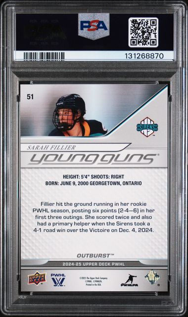 2024 Upper Deck PWHL Sarah Fillier Outburst | PSA 9