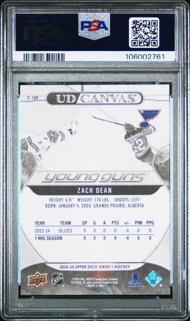 2024 Upper Deck Zach Dean UD Canvas-Black & White | PSA 10