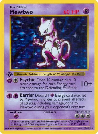 Mewtwo/102  - 1st Edition Holofoil Base Set Shadowless - Holo Rare
