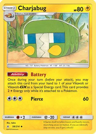 Charjabug 058  - Reverse Holofoil SM  Unbroken Bonds - Uncommon