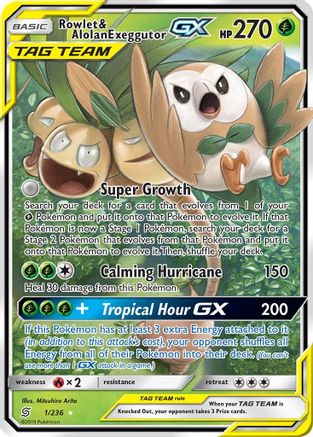 Rowlet & Alolan Exeggutor GX 001  - Holofoil SM  Unified Minds - Ultra Rare