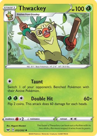 Thwackey (012) (012) 012  - Reverse Holofoil SWSH01 Sword & Shield Base Set - Uncommon