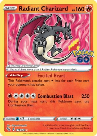 Radiant Charizard 011  - Holofoil Pokemon GO - Radiant Rare