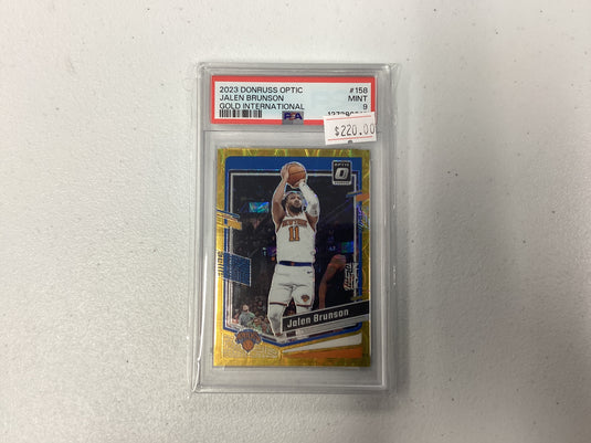 2023 Donruss optic Jalen Brunson gold international psa 9