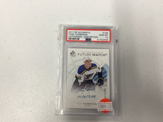2017 sp authentic tage Thompson auto inscription psa 10