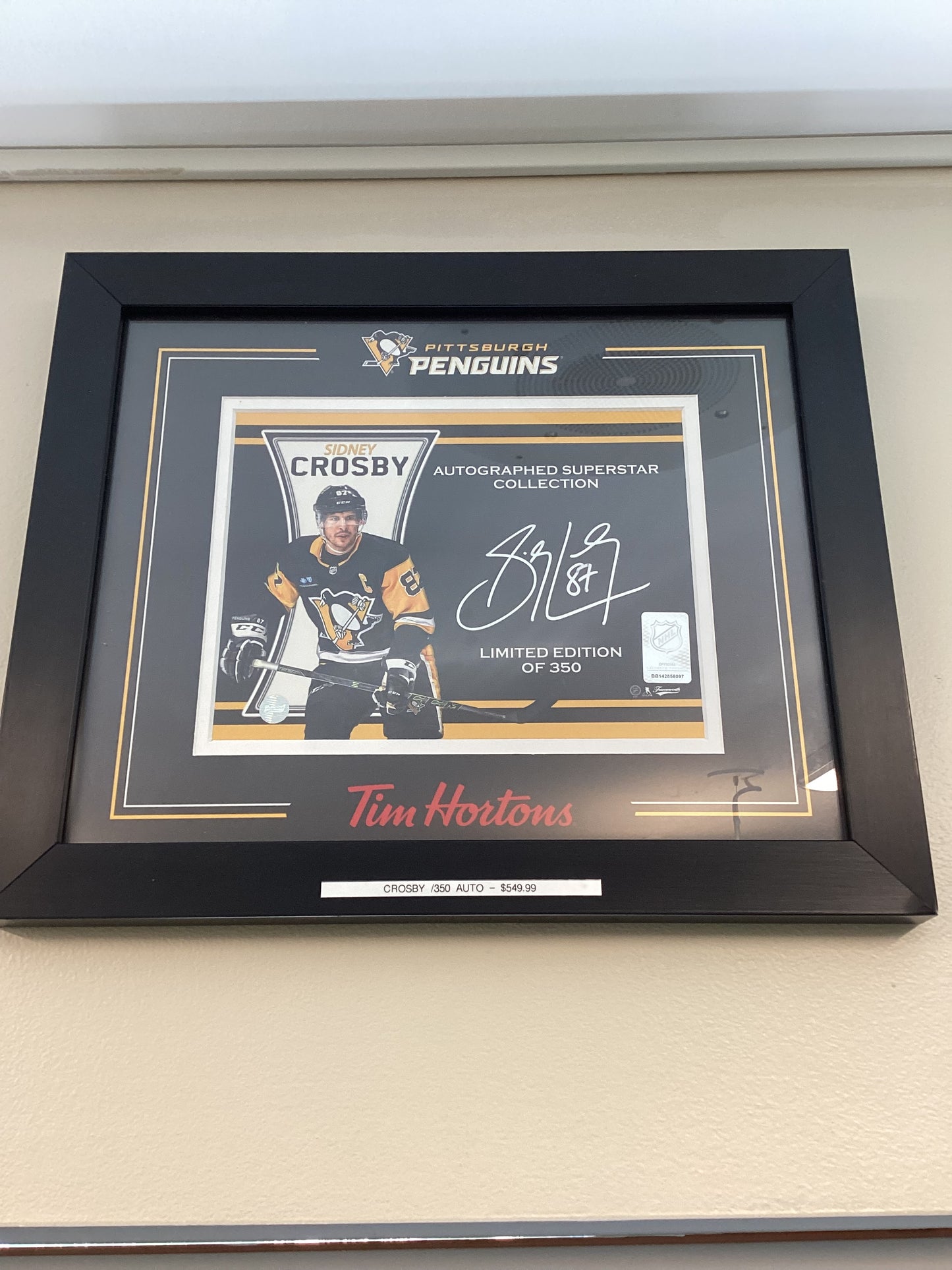 Crosby Tim Hortons Auto Print /350 with COA