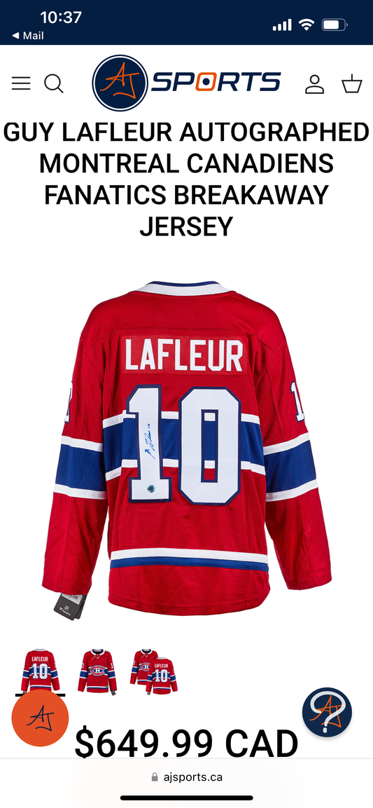 Lafleur Auto Jersey AJ COA