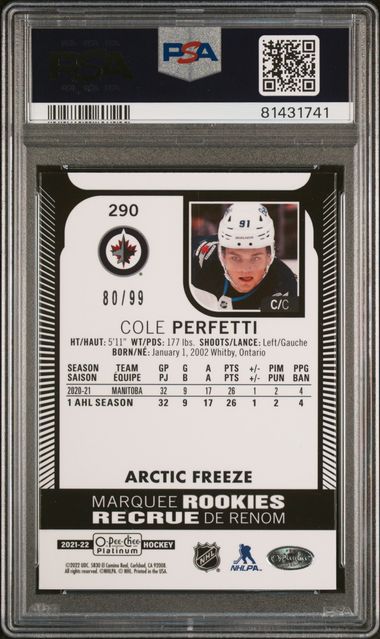 2021 O.P.C Platinum Cole Perfetti Arctic Freeze | PSA 9 | POP 1