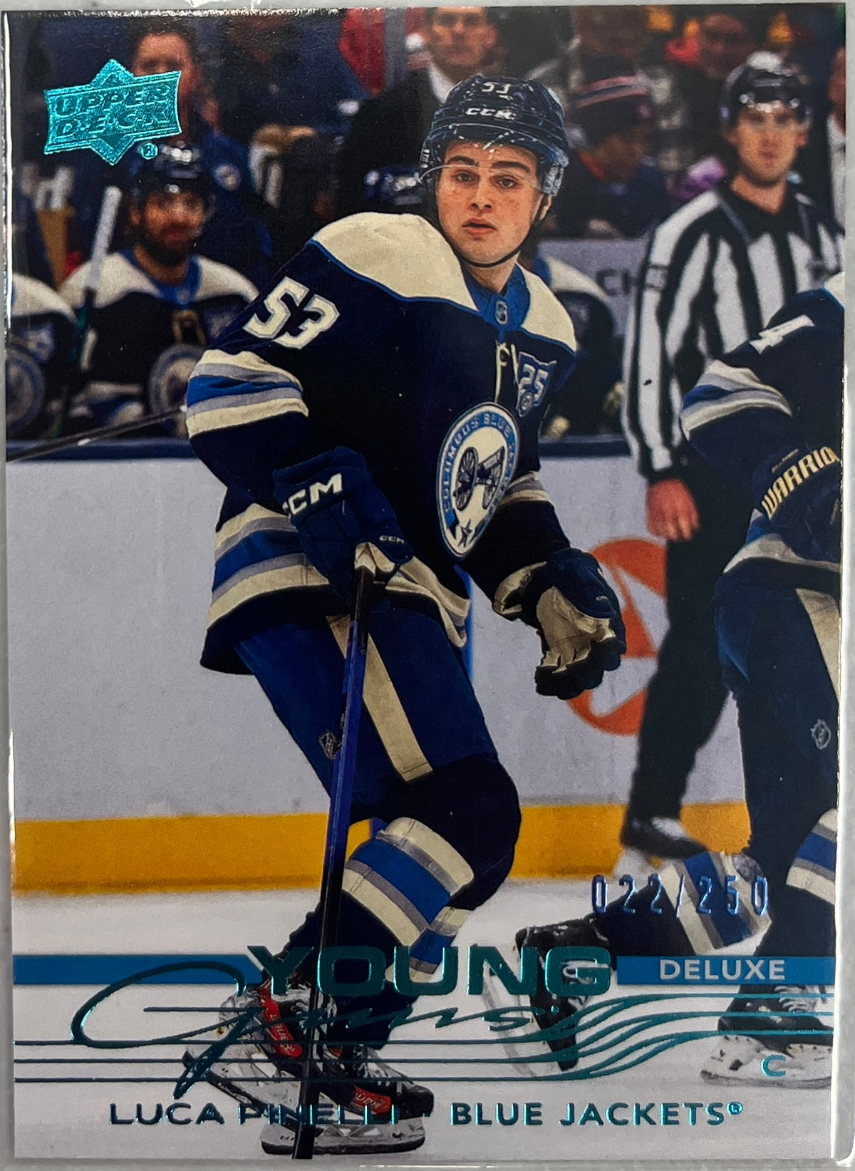 Luca Pinelli - Blue Jackets | Young Guns Deluxe #/250 | 2025-2026 Upper Deck Extended