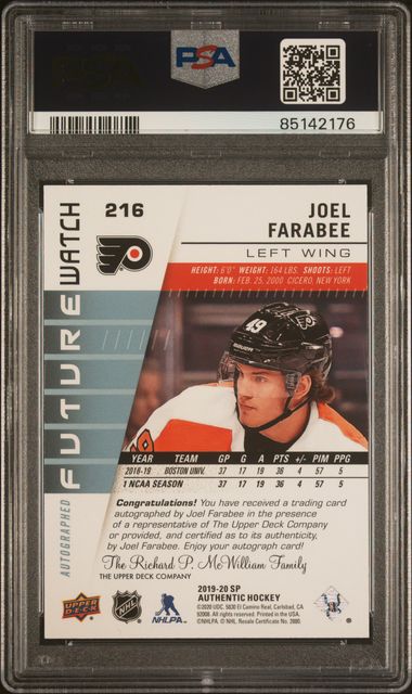 2019 SP Authentic Joel Farabee Autograph | PSA 10