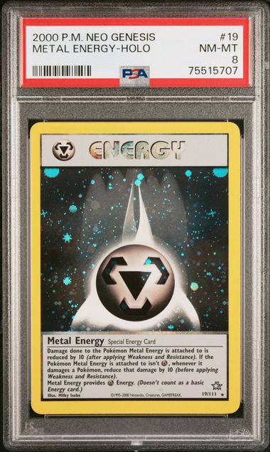 2000 P.M Neo Genesis Metal Energy Holo | PSA 8