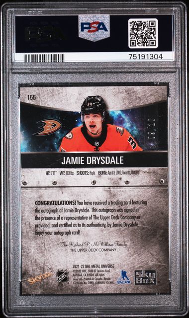 2021 Metal Universe Jamie Drysdale Autograph-Green PSA/DNA Certf | PSA 9