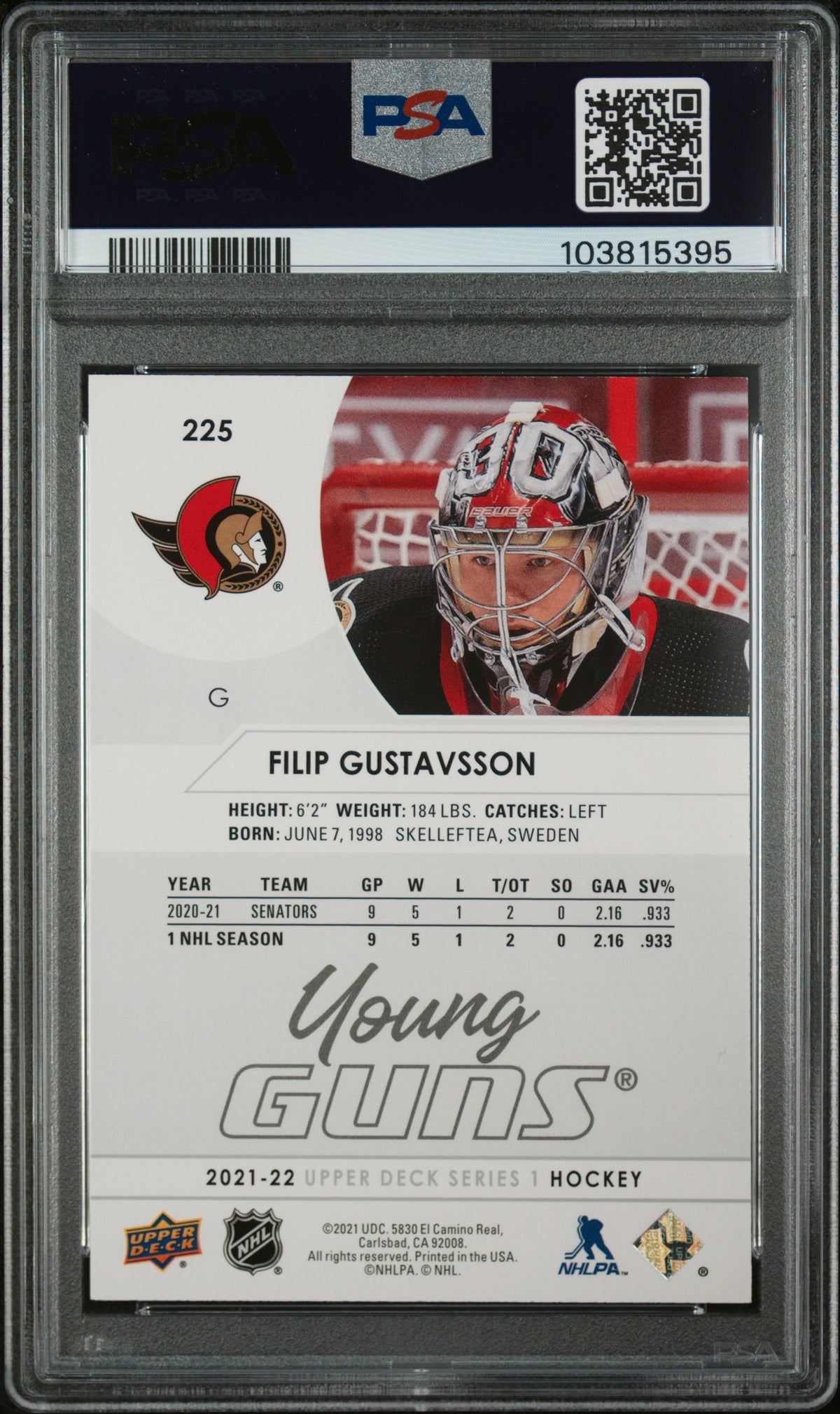 2021 Upper Deck Filip Gustavsson | PSA 9